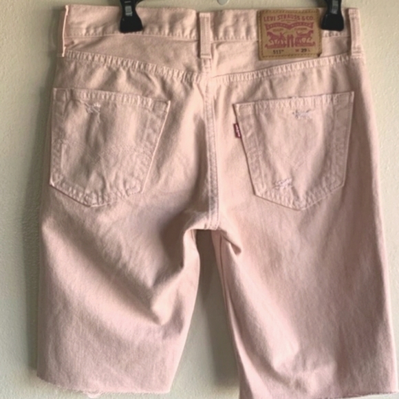 Levis 511 34 Longline Skinny High Rise Coral Pink Distressed Shorts - Picture 4 of 11